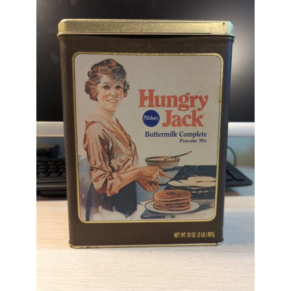 Vintage Pillsbury Hungry Jack Pancake Mix Tin, Collectible, 6.5"X8.5"